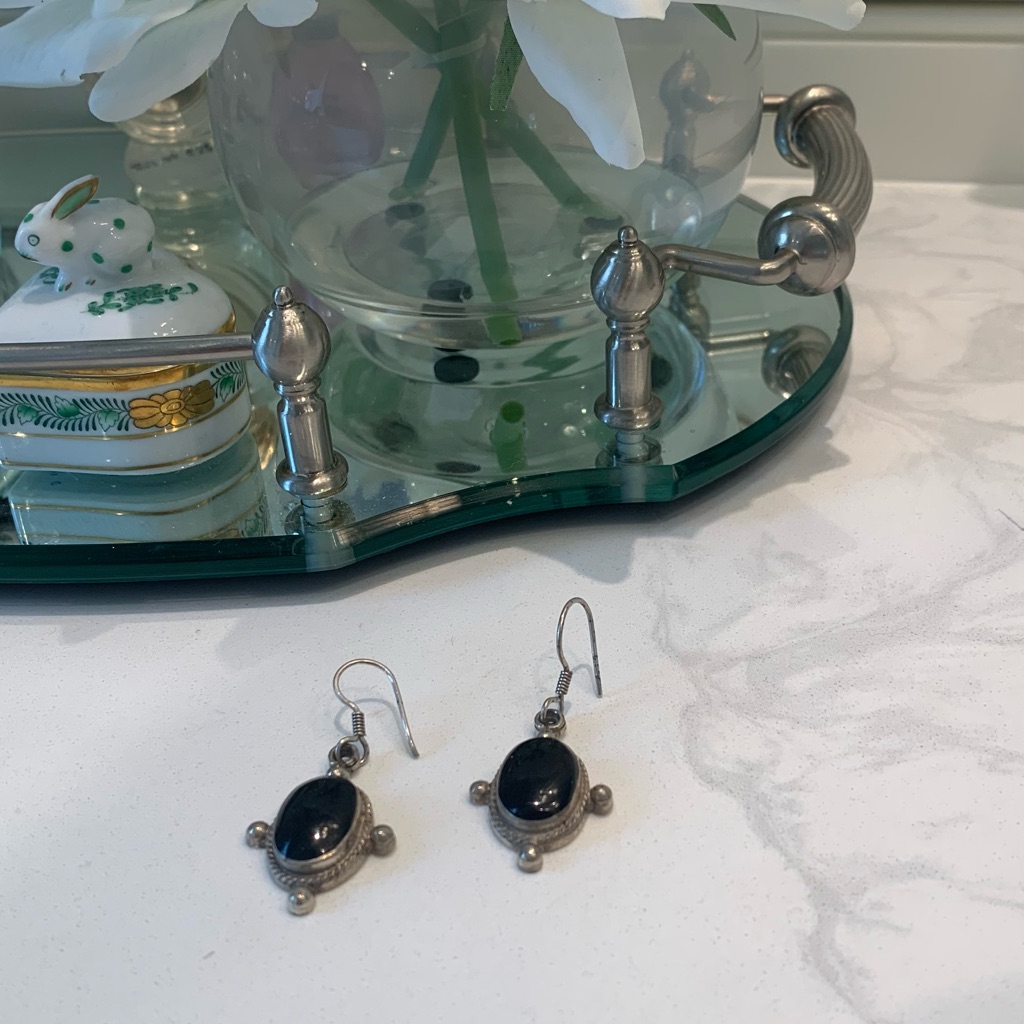 Sterling Silver Drop Earrings With Blackstone